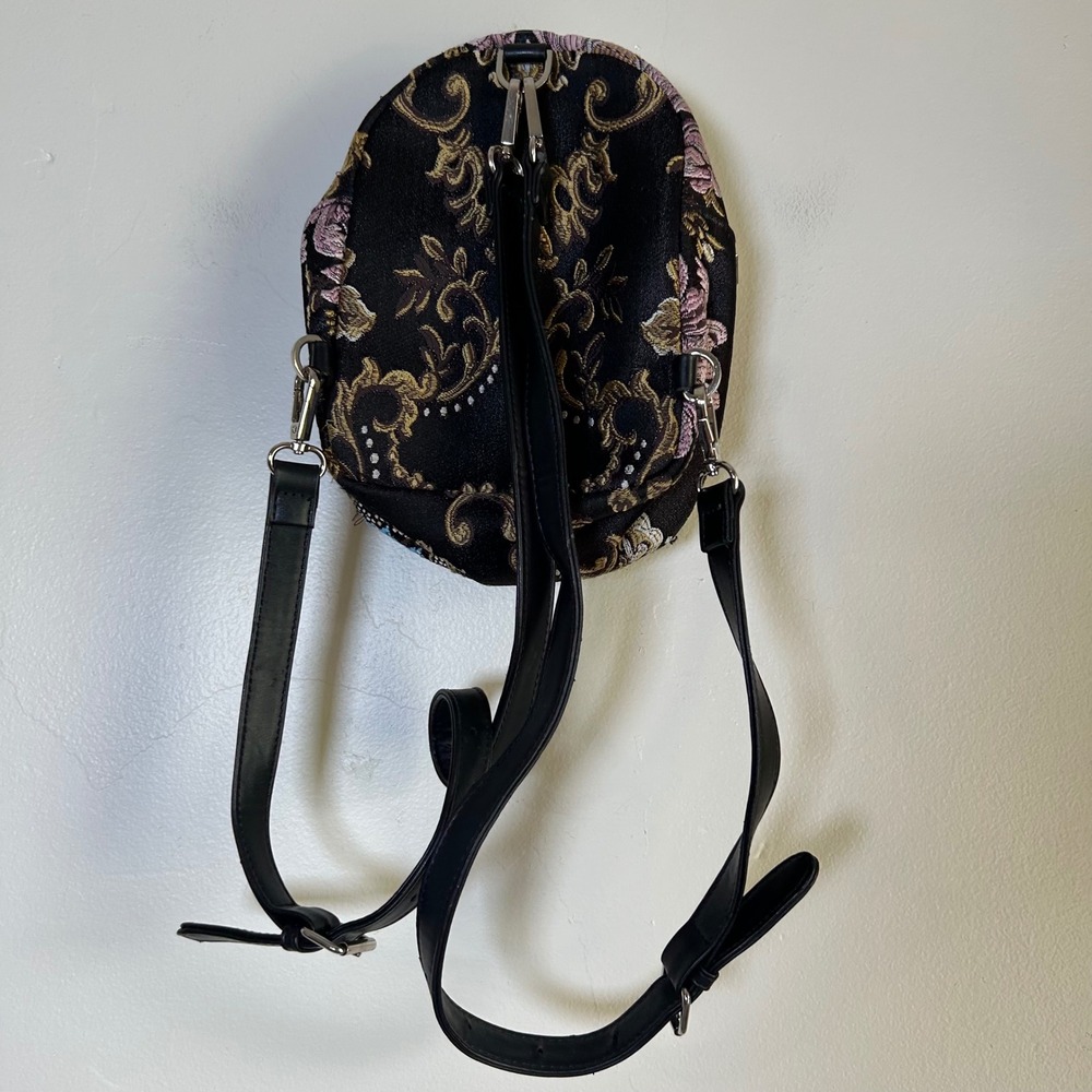 EUC Shellys London Mini Backpack Tapestry Floral Size Mini Black Multi Woven - Picture 2 of 5